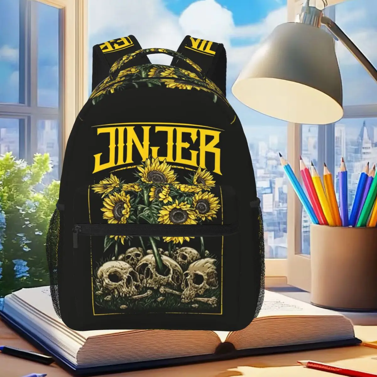 Jinjer Sunflower Retro Metal Band Backpack Student Boys Girls BookBag Children School Bag Computer Shoulder Bags for Men Women