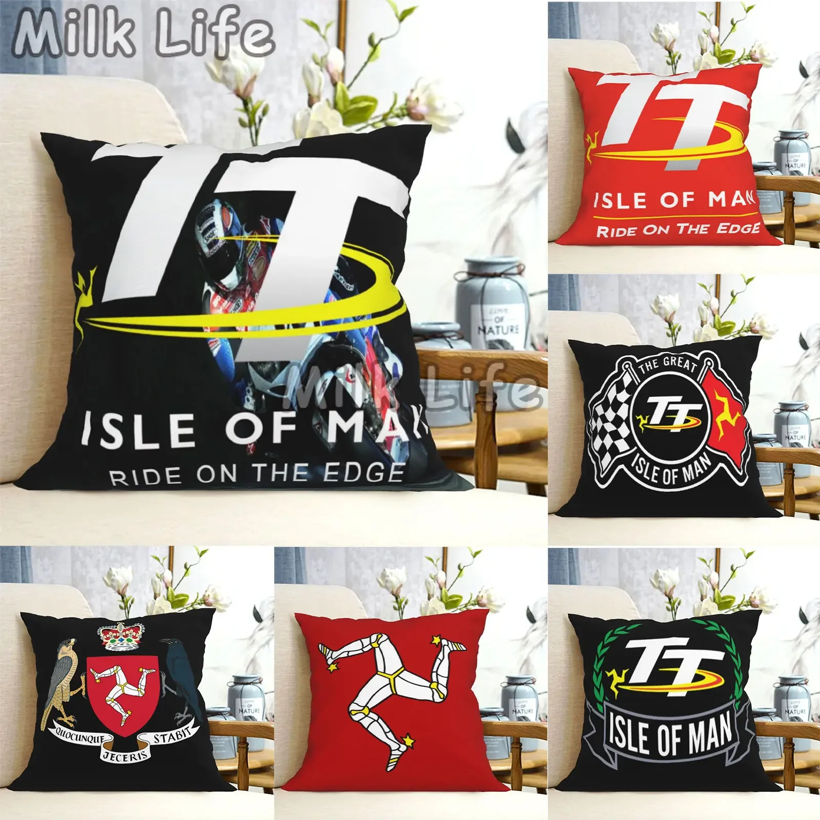 

Irish TT Isle of Man Ride on The Edge Pillowcase Custom Square Pillow Cover Case Zipper Interior Pillowcase for Motorcycle Lover