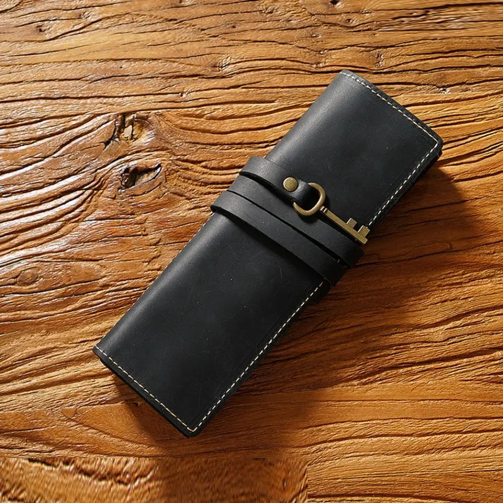 

Genuine Leather Genuine Leather Pencil Case Pens Bag Creative Foldable Leathe Pencil Bag Foldable Tie Rope