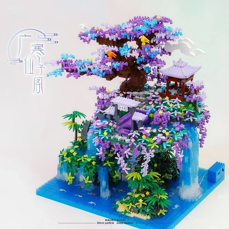 Balody 16260 World Architecture 3D Mini Diamond Waterfall Pool Building Block MOC Mini Street View Sakura Tree House Brick Gifts