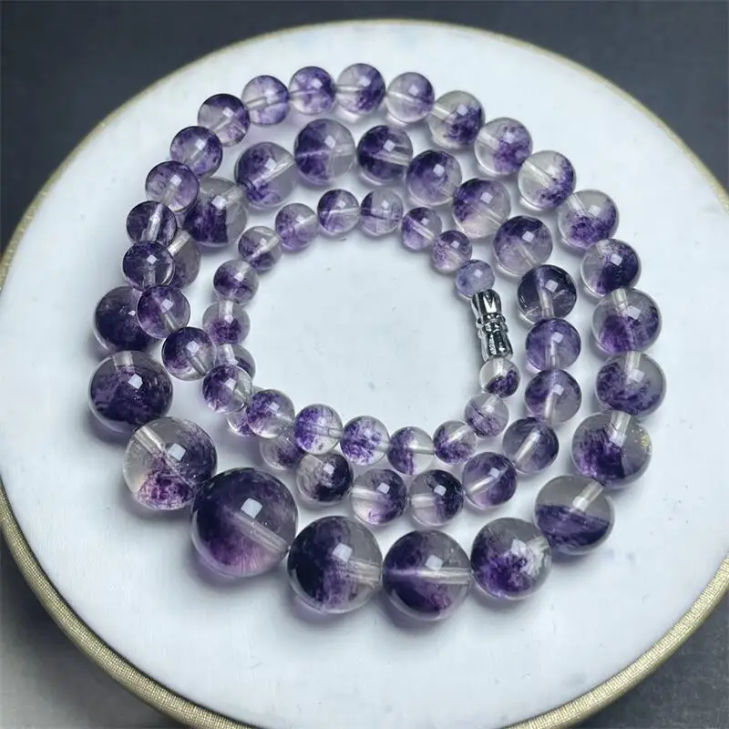 5-14MM Natural Purple Fluorite Necklace Women Fashion Reiki Healing Energy Gemstone Wrist Jewelry 1PCS