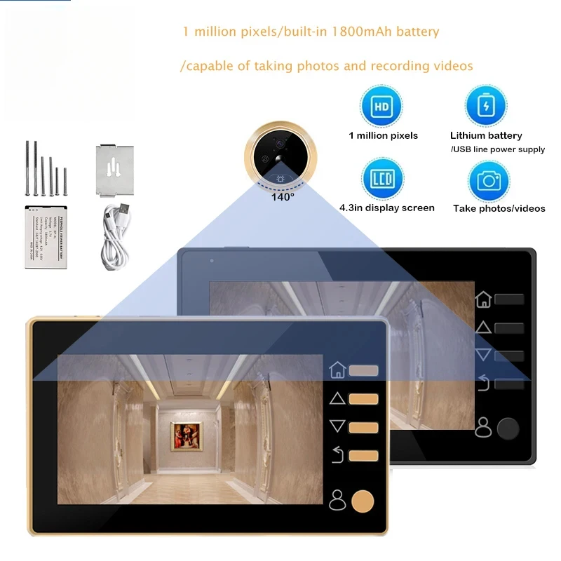

New 4.3 Inch Peephole 140° Smart Video Doorbells Door Viewer Camera Security Monitor 1080P HD Visual Doorbell 2026