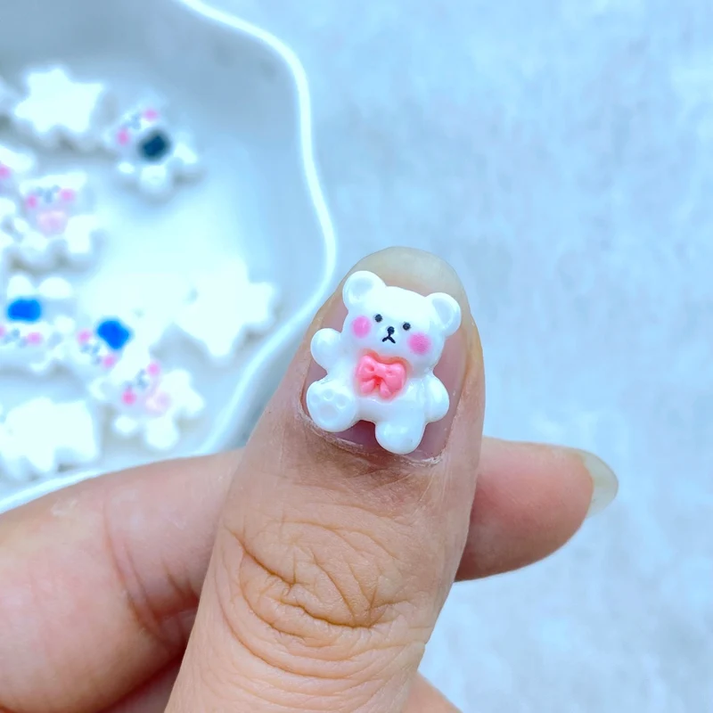 20 szt. 3D żywiczne paznokcie urocze Mini kreskówka zwierząt kokardka niedźwiedź części do paznokci akcesoria Kawaii DIY zdobienie paznokci dekoracje