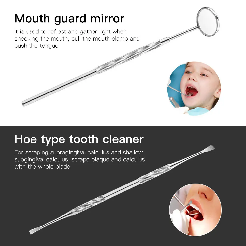 5Pcs Stainless Steel Dental Prepared Tool Set Dentist Instruments Tweezer Hoe Sickle Scaler Mirror Tartar Tooth Cleaning