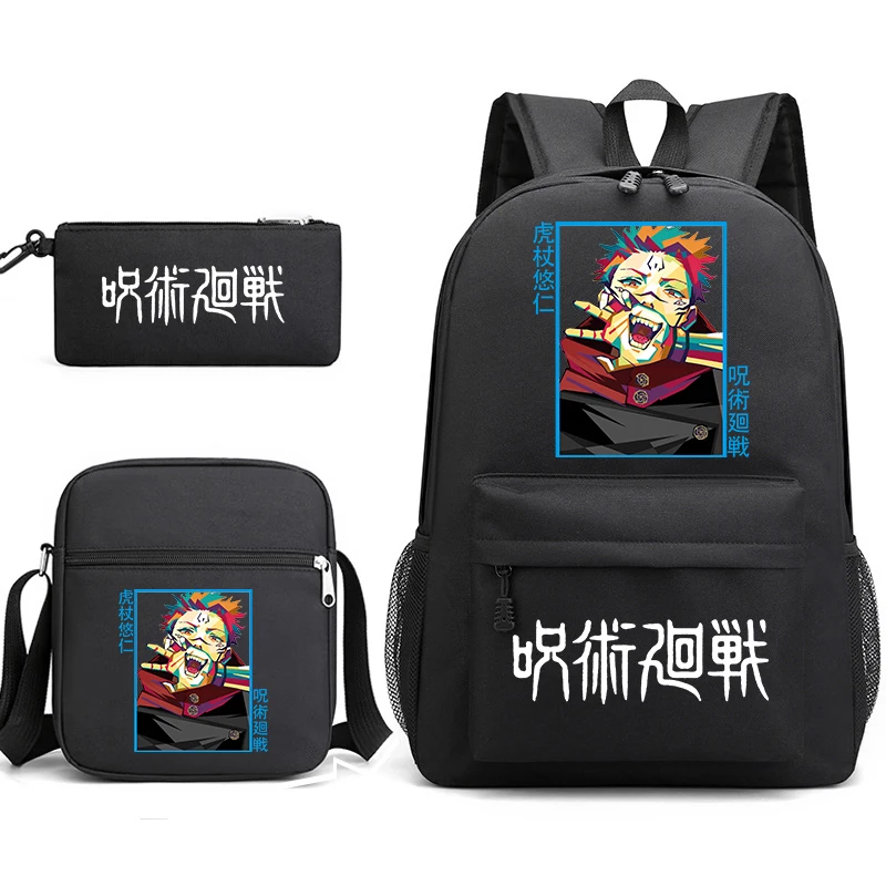 Jujutsu Kaisen Printed Backpack Teenager Student School Bag Shoulder Bag Pencil Case 3-Piece Set