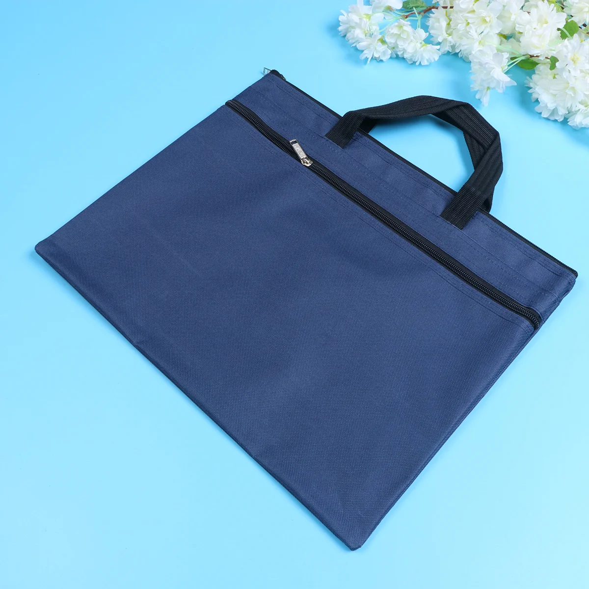 

A4 Document Bag Waterproof Navy Portfolio Organizer Business Trip Zippered Briefcase Multifunctional Travel Storage Case