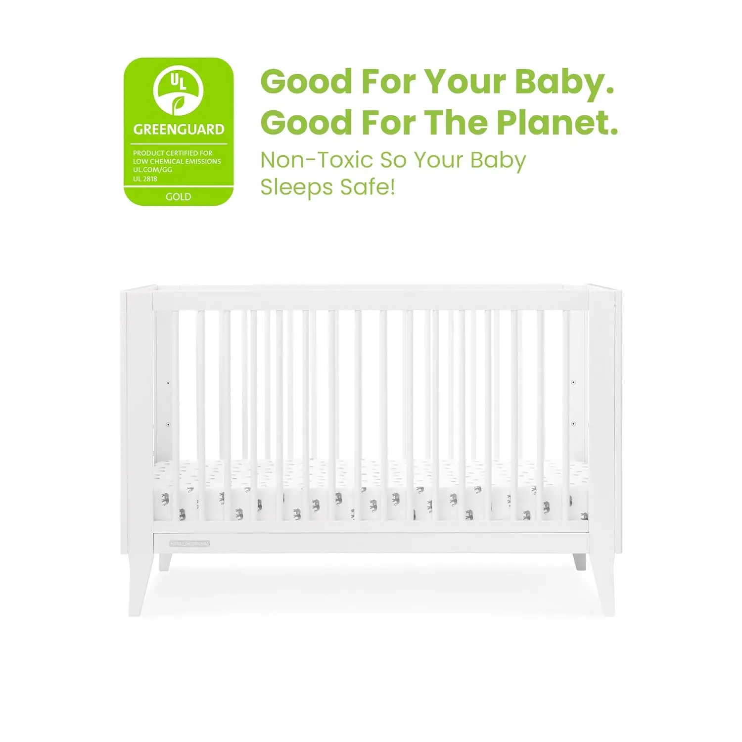 Delta Children Ollie 4-in-1 Convertible Crib - Greenguard Gold Certified, Bianca White