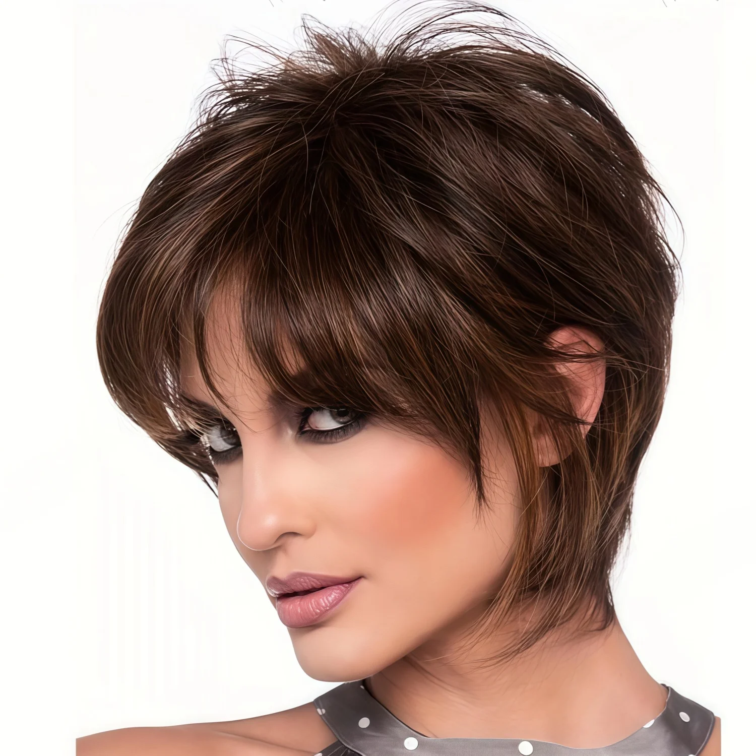 

Коричневый короткий кудрявый парик с челкой, женский, термостойкий, с натуральным блеском, синтетический, в стиле 70-х годов.