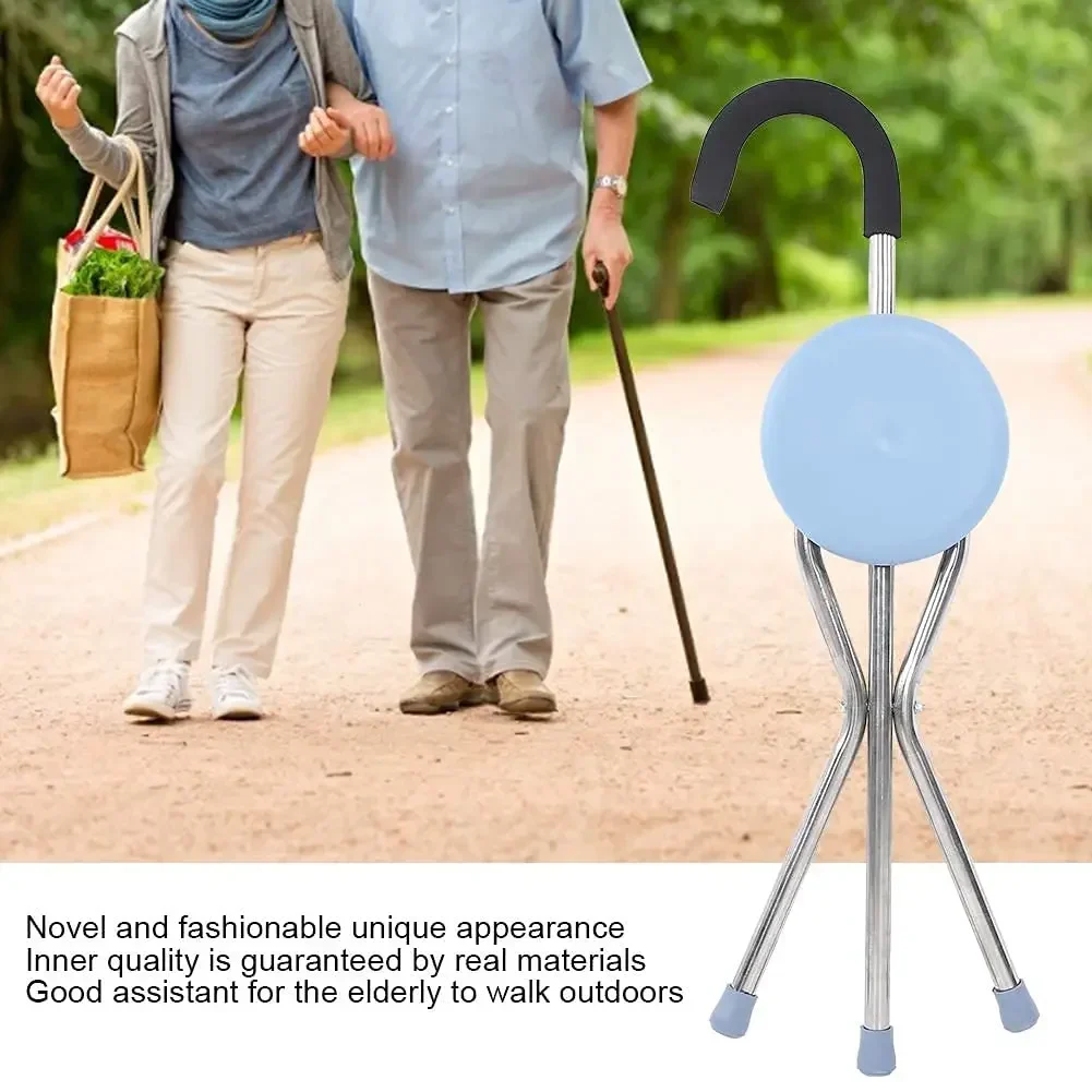 Aluminum Alloy Folding Cane Seat Dexterous Non-Slip Walking Stick Stool For Seniors And Elderly Disab