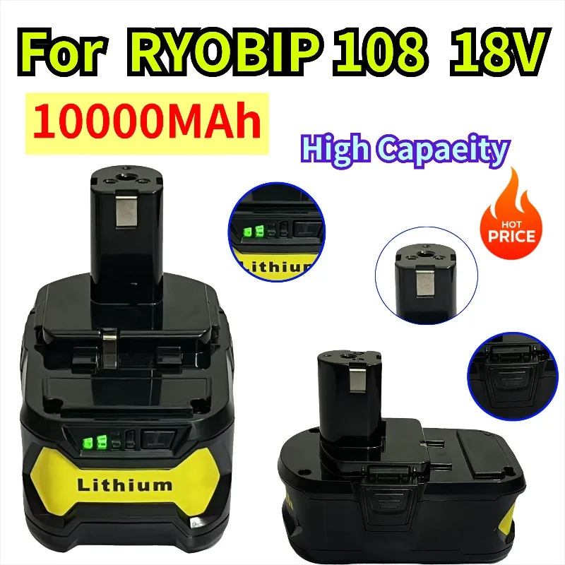 

For RYOBI 18V 10Ah For Battery P108 18V One+ Plus Battery 18 Volt Lithium Ion Power Tools P104 P107 RB18L50 RB18L20 P108