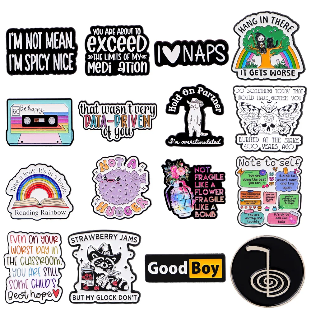 Men'S Accessories Quotes - 漫画虹引用エナメルピンラペルピンバックパック男性女性のブローチブリーフケースジュエリーバッジアクセサリーギフト