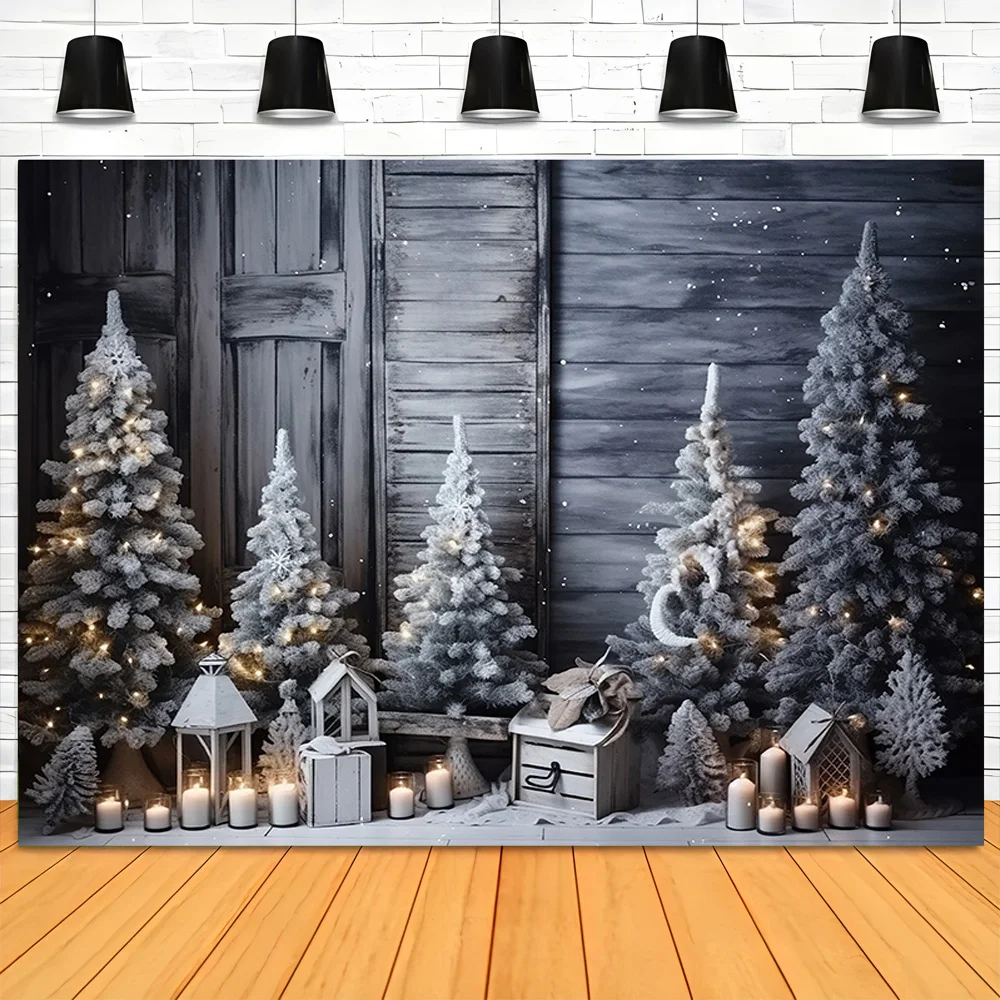 Christmas Tree With Wooden Floor Photography Backdrops Pinecones Snow Fireplace New Year Winter Holiday Party Background DT-22