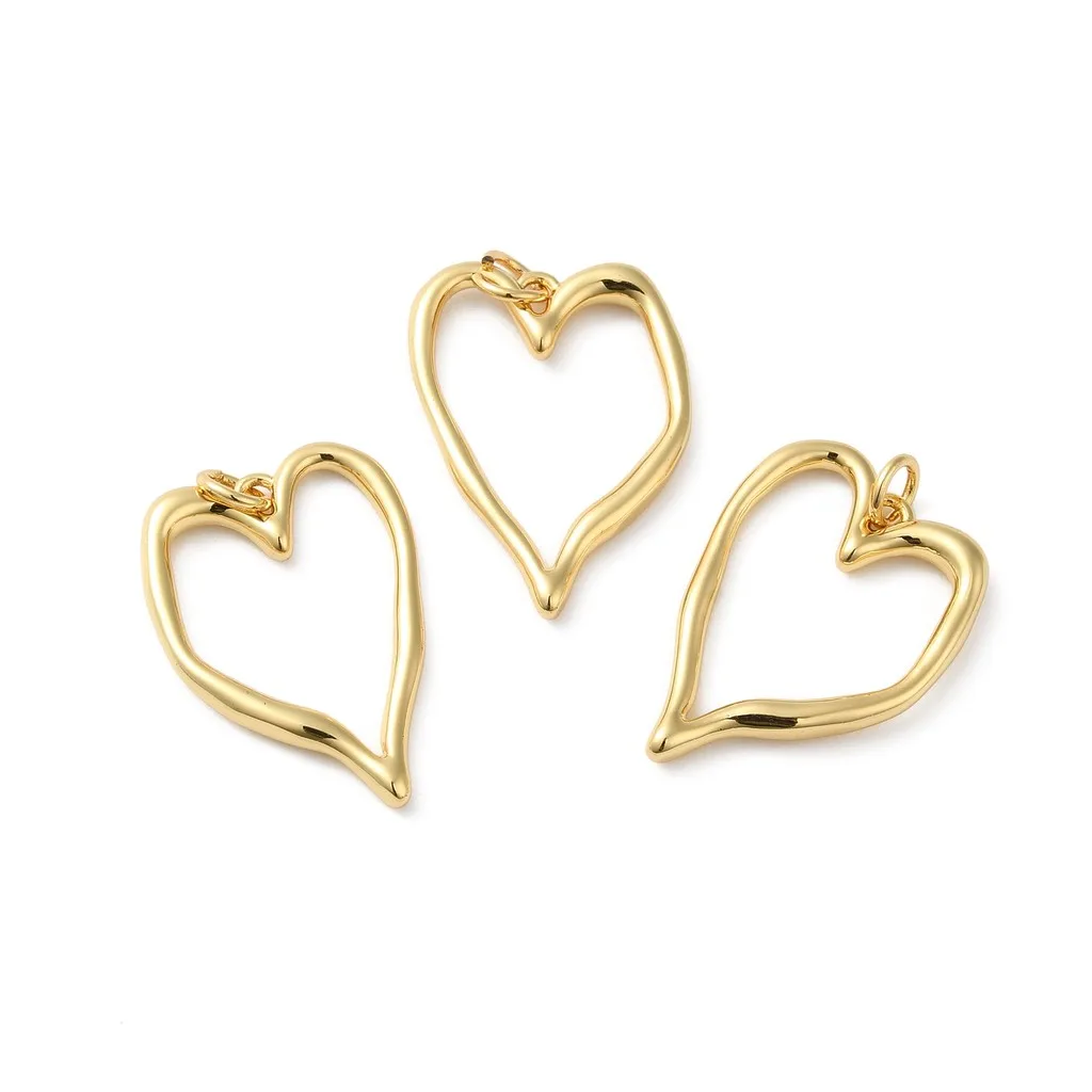 

10pcs 18K Golden Plated Hollow Heart Charm Brass Pendants for jewelry making 25x18x2.5mm