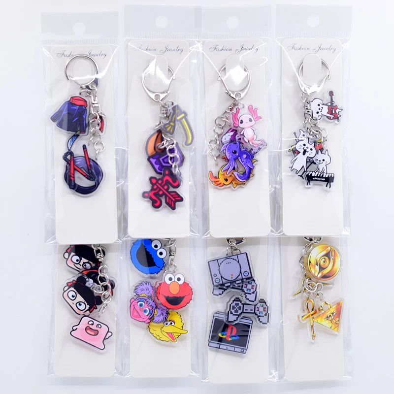 4 in 1 Game Anime Peripheral Keychain 10 Styles Arcylic Cartoon Figures Keyrings Kawaii Key Chain Accessories