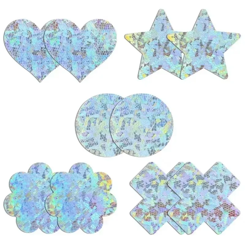 

5 Pairs Glitters Pasties Nipple Covers Stickers Disposable Sticky Breast Petals for Women Rave Party Festival