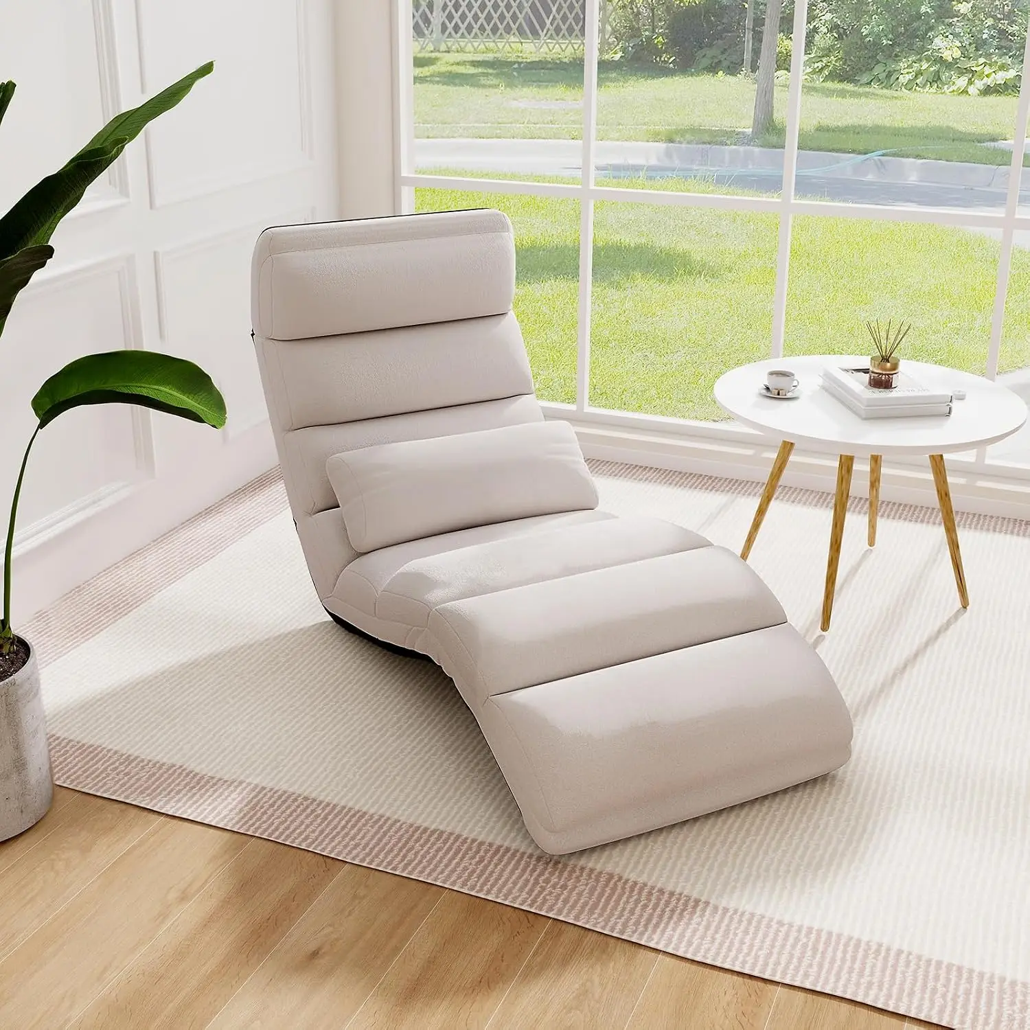 Foldable Floor Lazy Sofa with Pillow, Indoor Chaise Lounge with 5 Adjustable Positions, Adjustable Back Support & Footrest