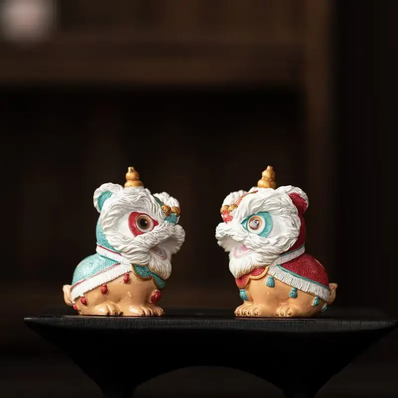 Creative Personalized National Trend Celebratory Lion Pair Heat Changeable Color Tea Play Tea Pet Small Ornament Tea Set Decorat