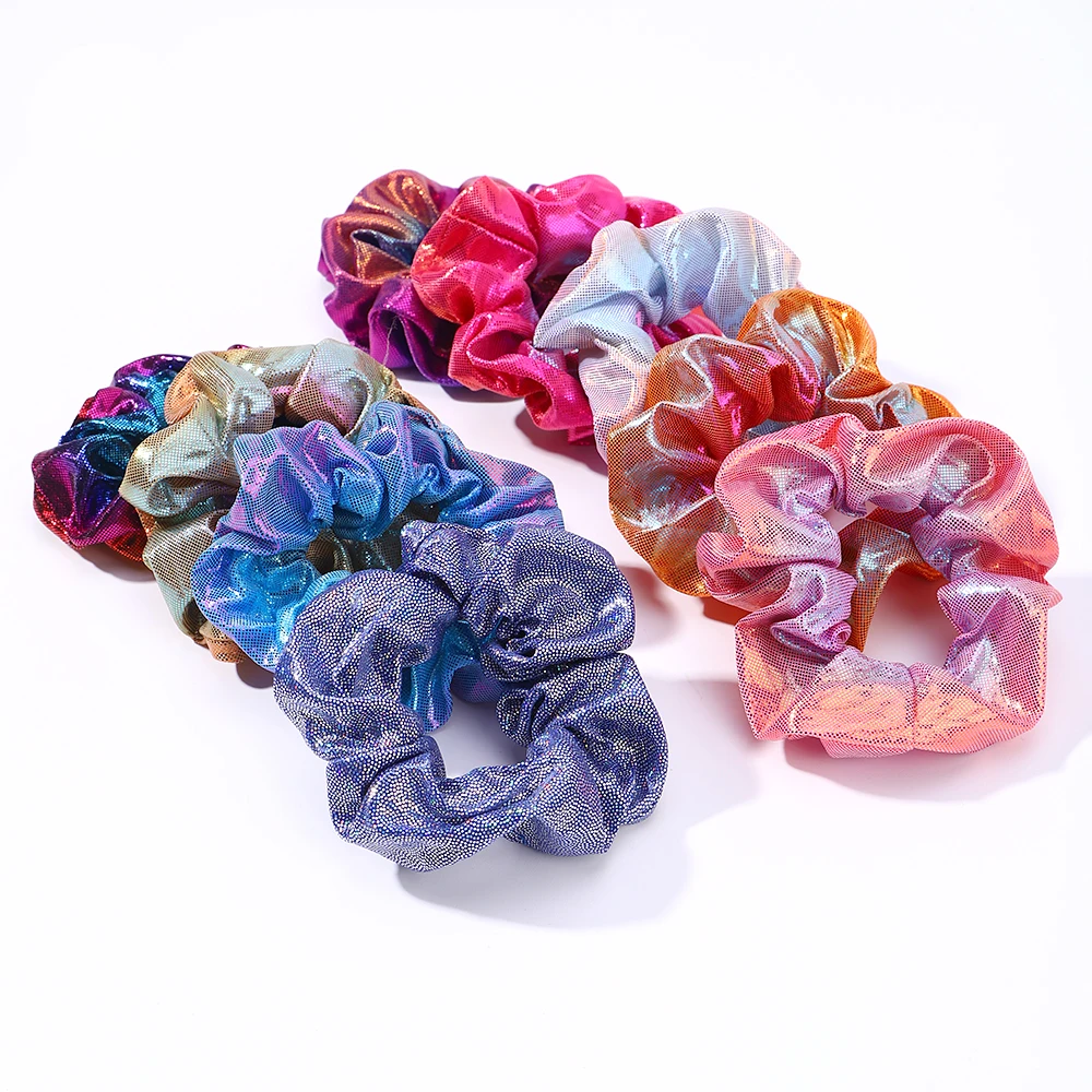 

10pcs Women's Glitter Laser Rainbow Hair Scrunchies Elastic Large Hair Ties Ponytail Holders Girls Hair Bands Accessories