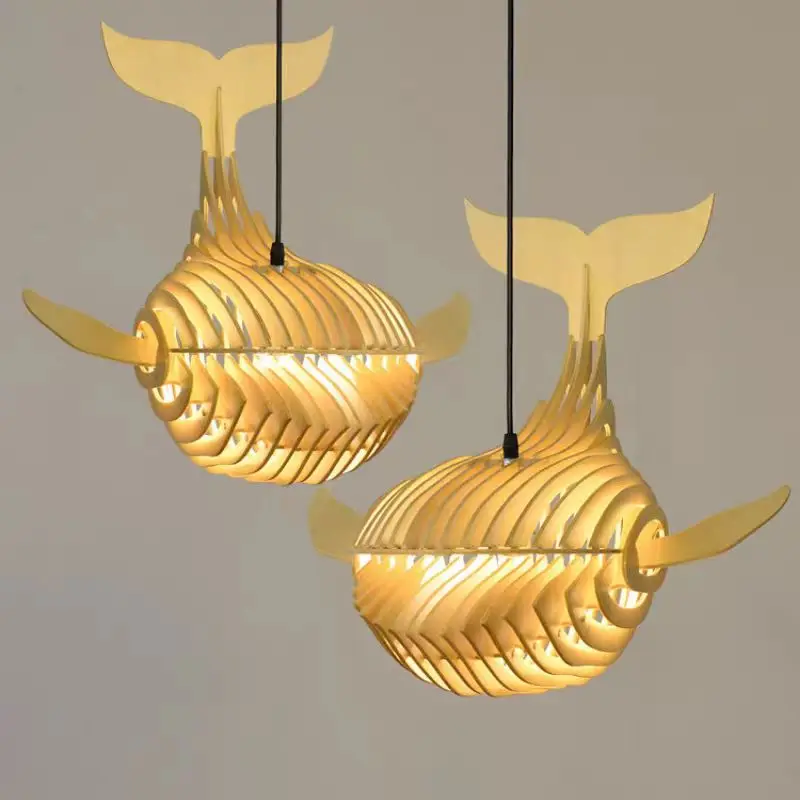 

Japanese wood Pendant Lamp Big Fish Shaped lamp E27 Wood Whale Hanging Light for Kids Room decor lamp Unique Restaurant Bar Lamp