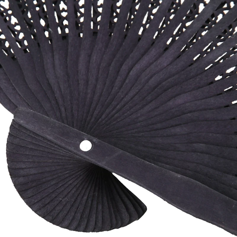 2Pcs 8 Inch Chinese Japanese Folding Fan Original Wooden Hand Flower Bamboo Pocket Fan-Black