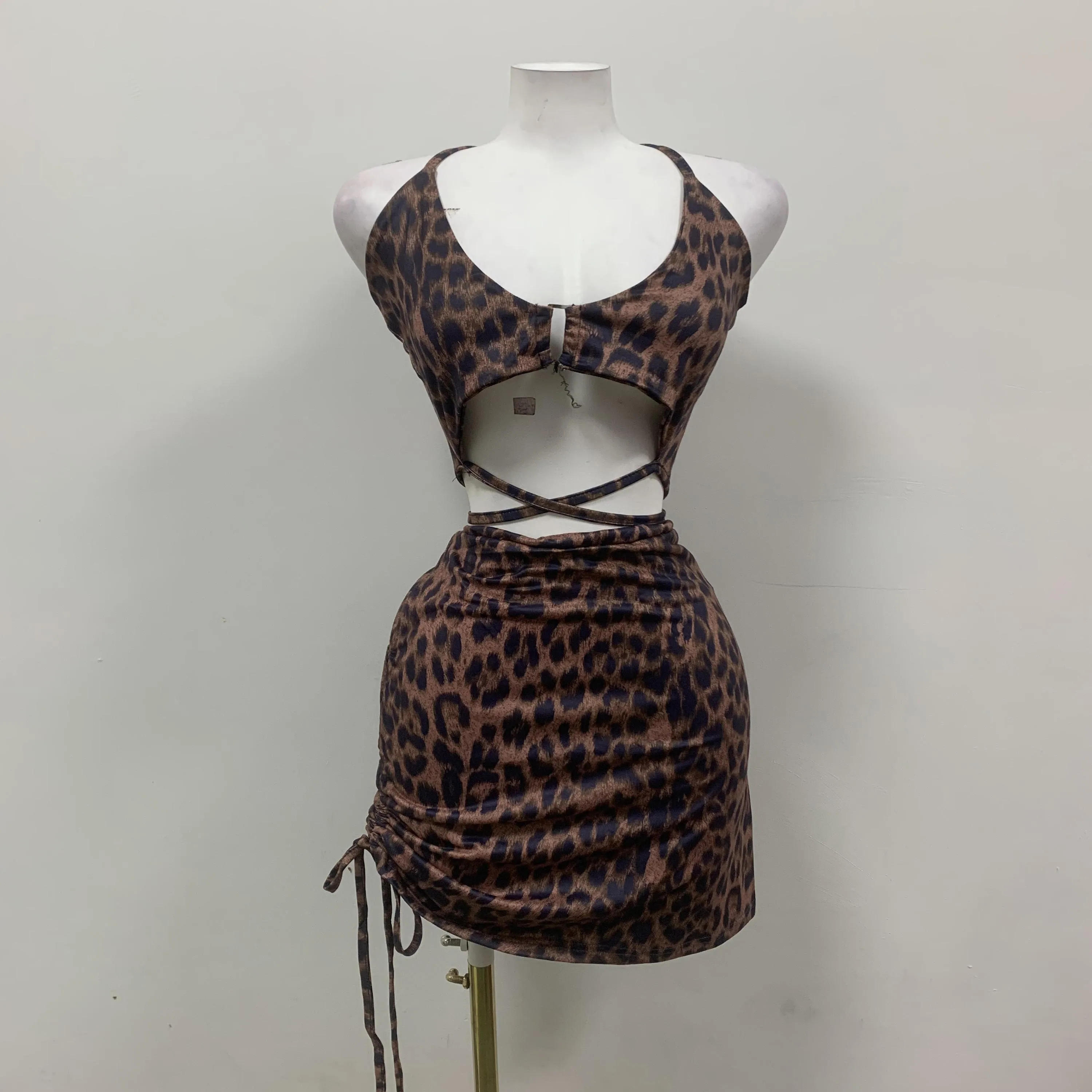 

New European-style sexy leopard print two-piece dress set