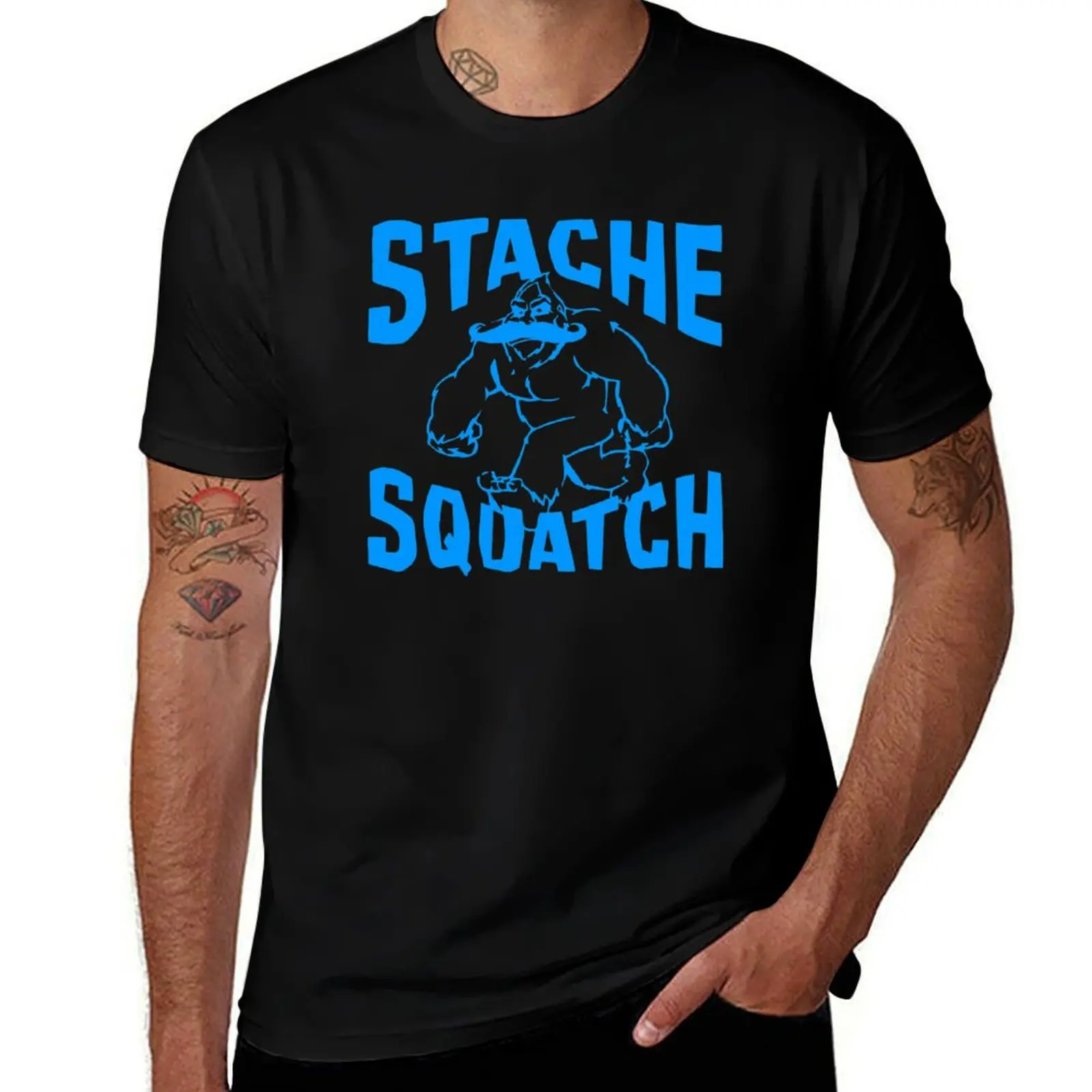 Stache Squatch Funny Mustache Bigfoot Sasquatch T-Shirt Streetwear Print Tee Shirt T-Shirt