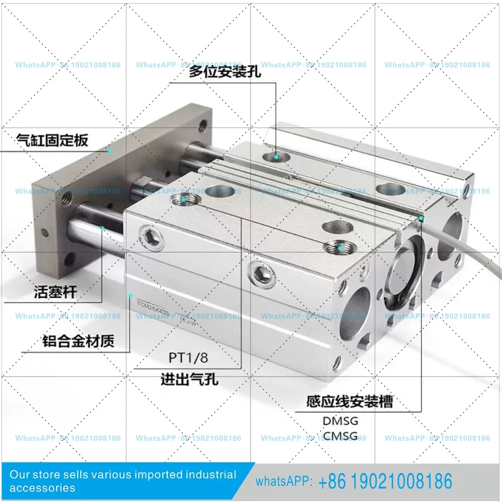 Genuine TCM Tri-rod Guide Cylinder 6 16 20 32 40 50 63 80 100mm Pneumatic Air Cylinder