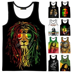 Summer New Hot Singer Bob Marley Vest 3D Hip Hop Trendy Men's Sleeveless Tank Tops Reggae Music Top Fitness Oversized Streetwear