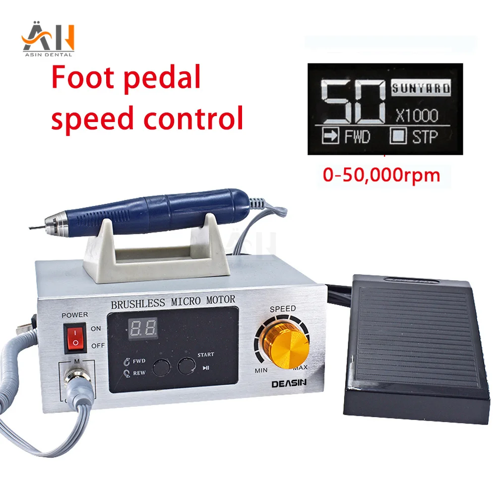 Speed Adjustable by foot pedal Dental Micromotor Equipment 50,000RPM Non-Carbon Brushless Dentista Tooth Jewelry Polishing Lab T