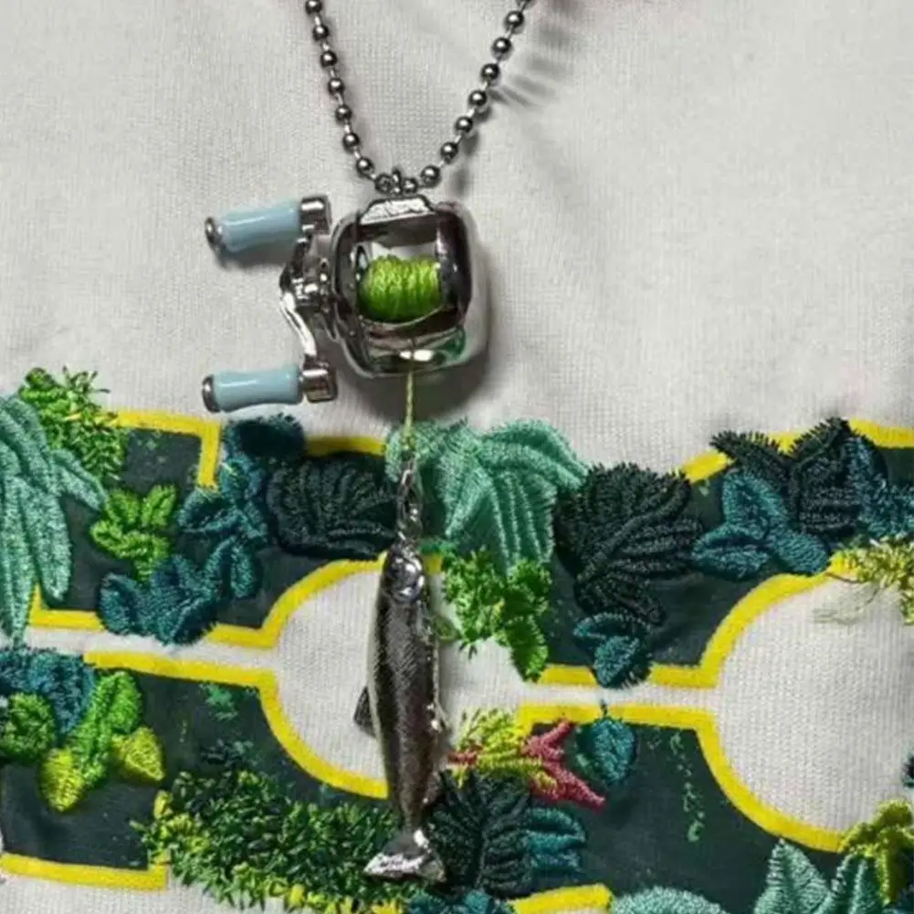 Unisex Compact Fishing Reel Charm Pendant Necklace Vintage Active Outdoor Sports Enthusiast Unique Present For Him Her