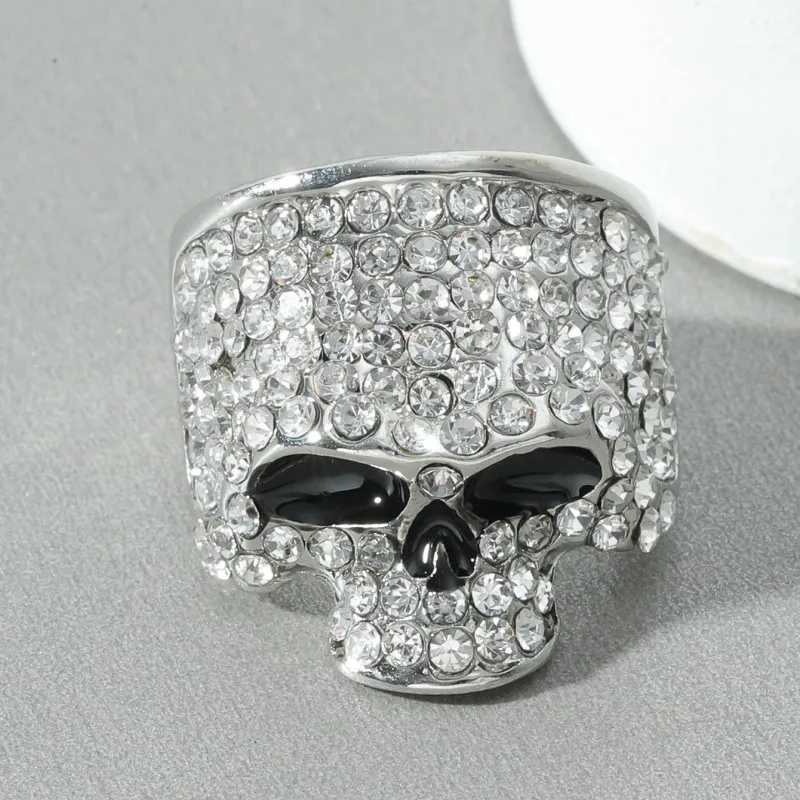 Gothic Skull Finger Rings for Men Women Rock Hiphop Crystal Black/Silver Color Ghost Head Biker Ring Punk Fashion Jewelry Gifts