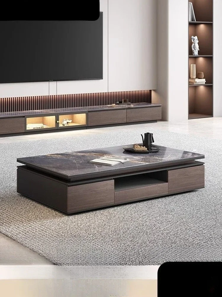 

Light luxury solid wood rock slab coffee table living room household small apartment atmospheric coffee table TV cabinet combina