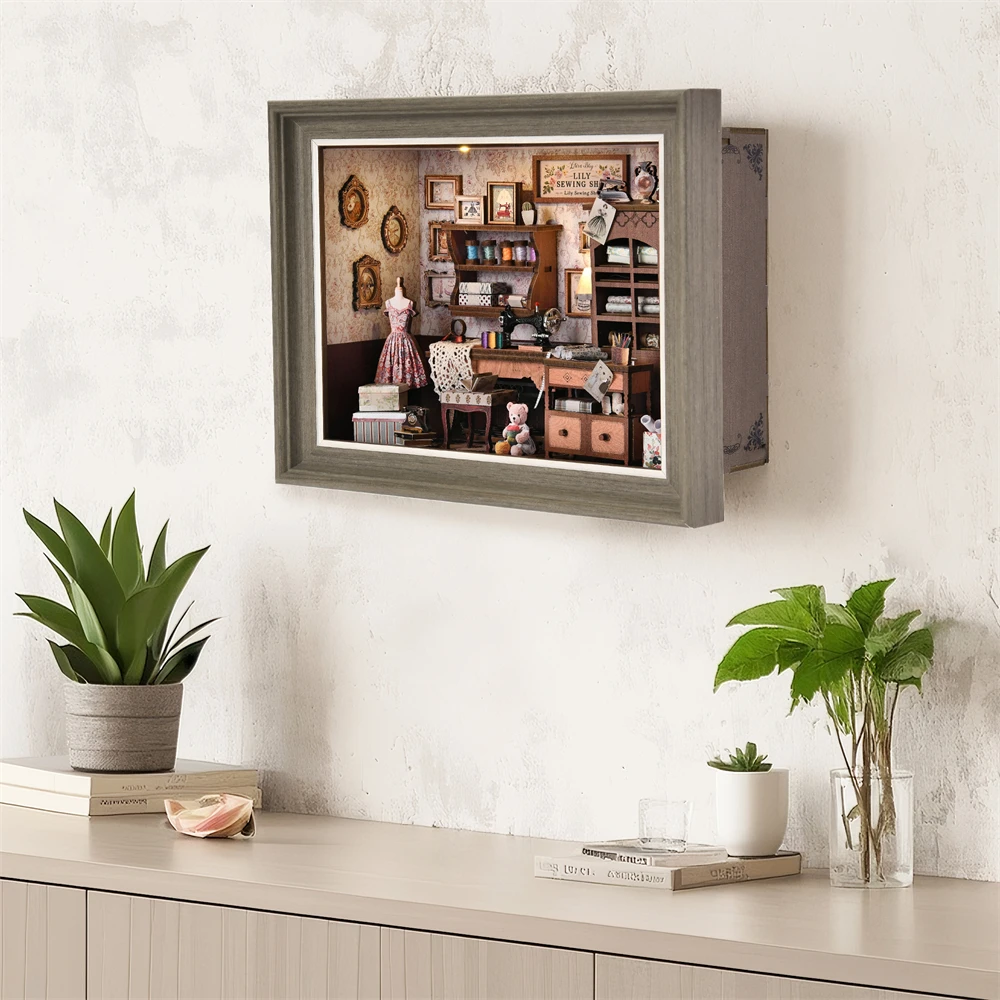 Bücherregal-Deko-Set Kamin DIY 3D Holzpuzzle Fotorahmen Ornament Bücherregal Puppenhaus Modell Buchstütze Bausatz Heimdekoration – Detail 12