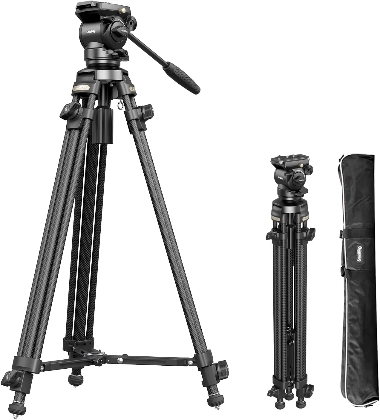 

Carbon Fiber Video Tripod, 64" Lightweight Travel Tripod with Fluid Head, Detachable Handle, Supports up to 13.2lb for Cameras