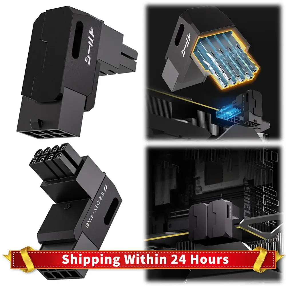 

8-Pin PCIe GPU Power Adapters Head Power Interfaces Steering Head Power Right Angle Elbow Adapter for Desktop PC Graphics Card