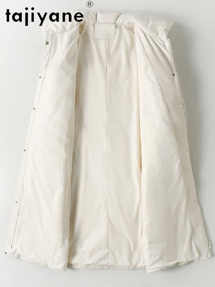 TAJIYANE 100% أعلى الحبوب جلد الغنم أوزة أسفل معطف التلبيب طويل الجلد الحقيقي سترة منفوخة النساء 2025 ملابس الشتاء douбlenка