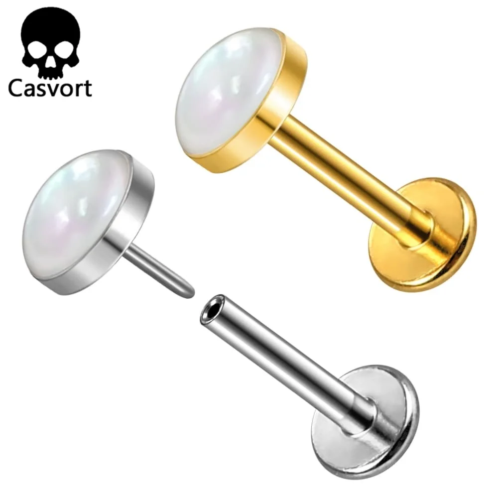 Casvort 1 Stück ASTM F136 Titan Natürliche Muschel Flacher Ohrstecker Gewindeloser Push-Pin Lippenring Medusa Knorpel-Piercing Schmuck