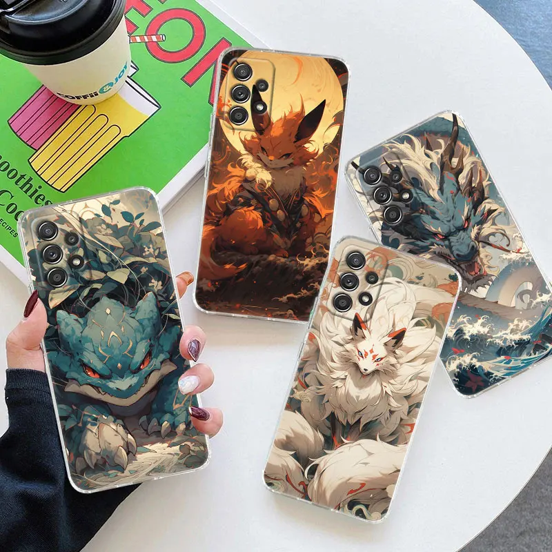 For Samsung A55 Case A54 A52 A53 5G A15 A14 A13 A23 A51 A34 A35 A33 A32 A72 A71 Clear Cover BULBASAUR NINE TAILS GYRADOS Pokemon