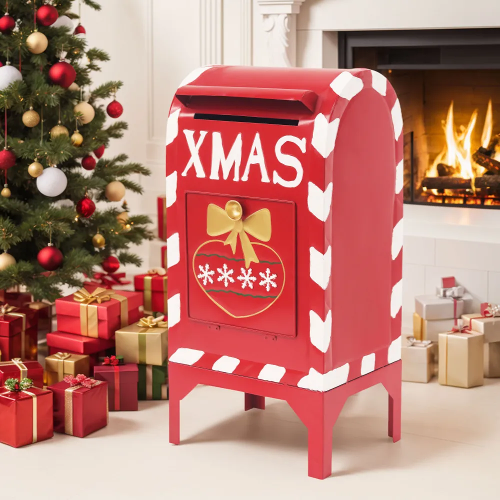 Red Iron Christmas Mailbox Decoration