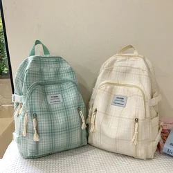 Fashionable Plaid Canvas Female Backpack Student School Bag Backpack Girl School Bag Large Capacity Travel Backpack