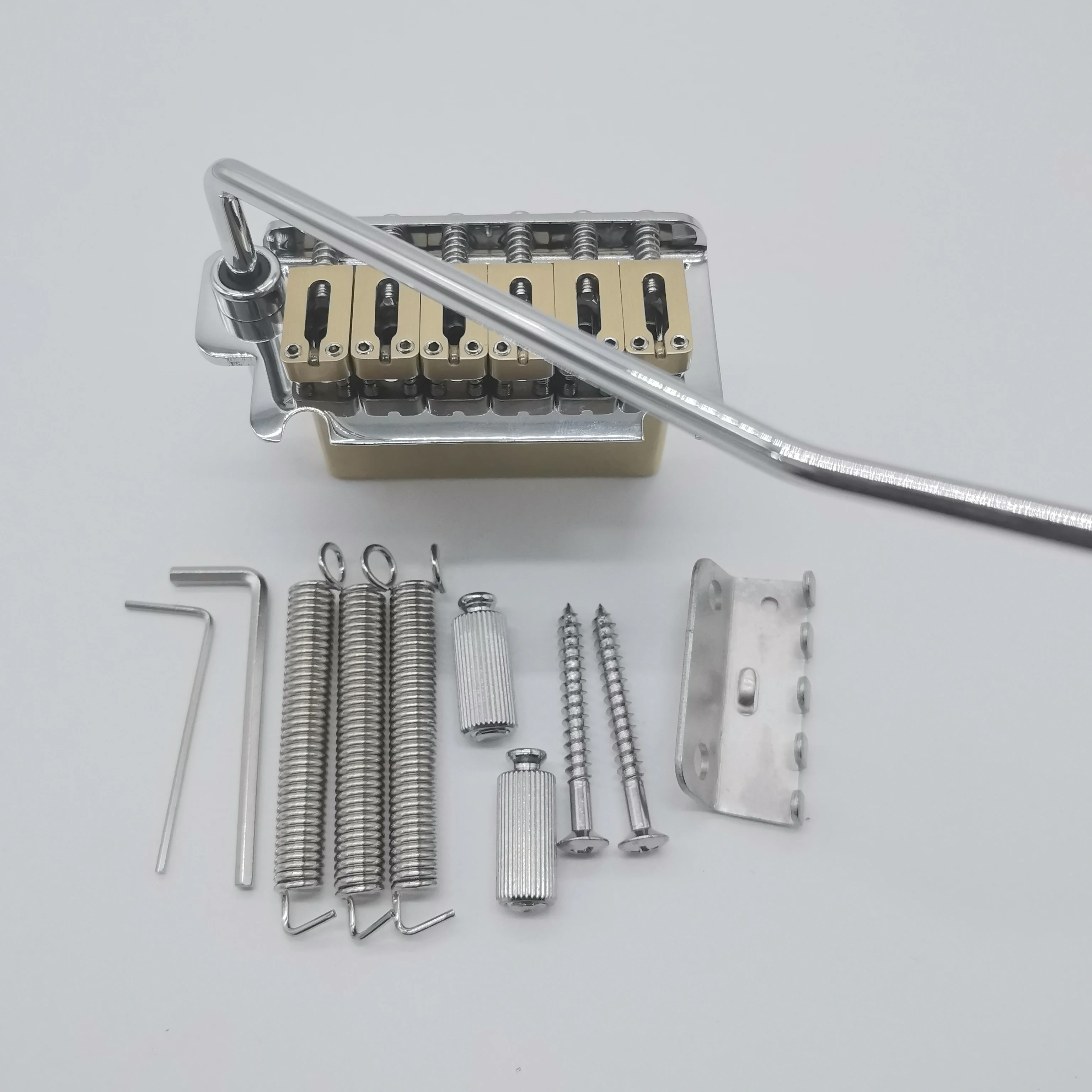 2-Point Tremolo Bridge with Solid Brass Block & Brass Saddles, 10.5mm String Spacing, HRC58 Hardened