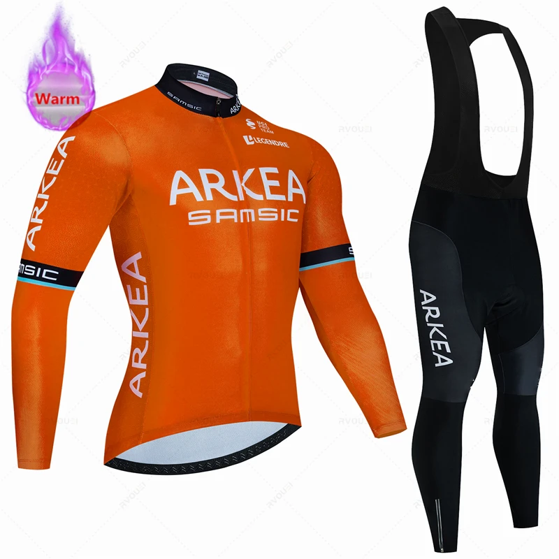 Arkea Team Long Sleeve Cycling Jersey Set, Mountain Bicycle Clothes, Bike Wear, Racing Suit, Winter Fleece, 2024