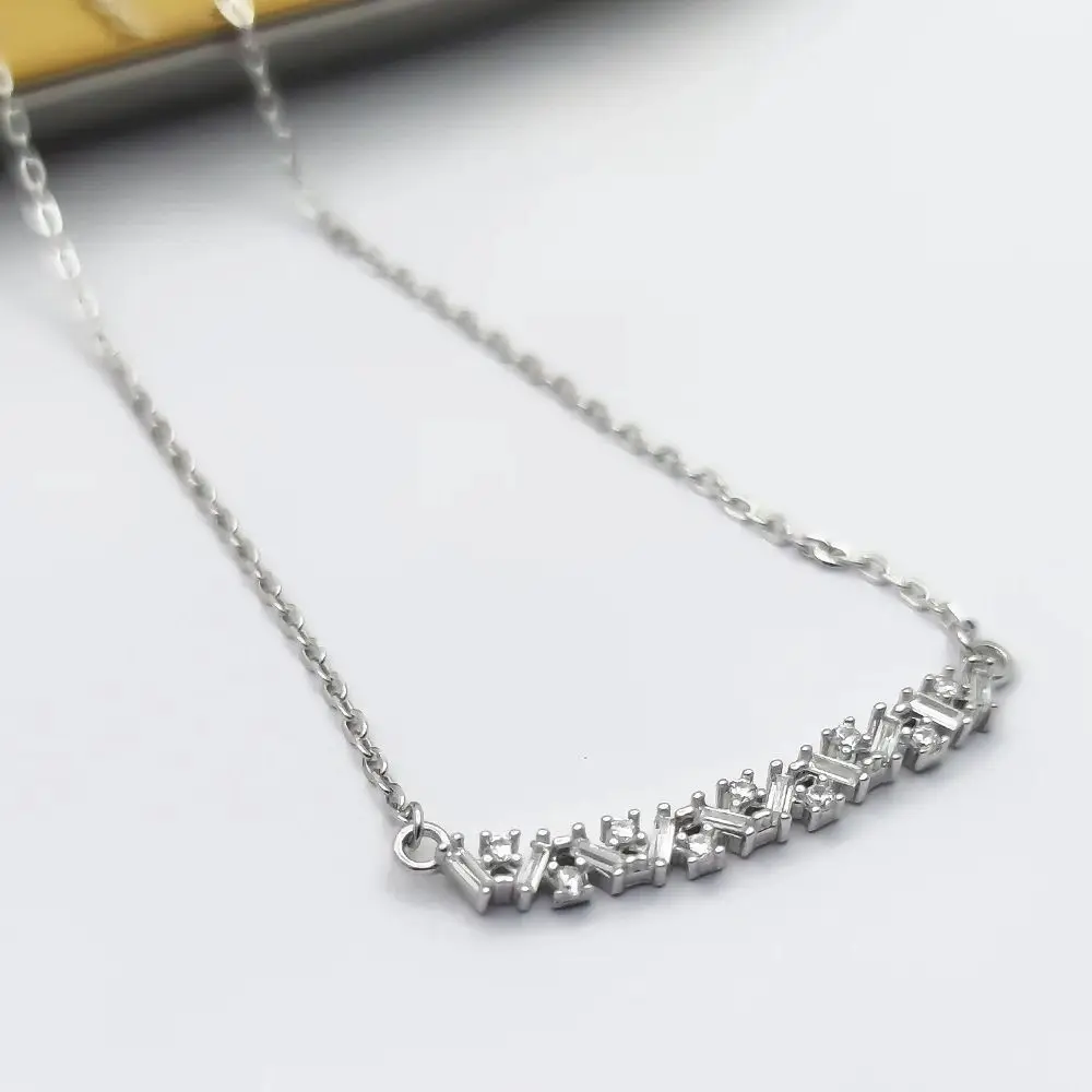 HESHI 925 Sterling Silver Row Inlaid Zircon Beautiful Clavicle Necklace for Women Luxury