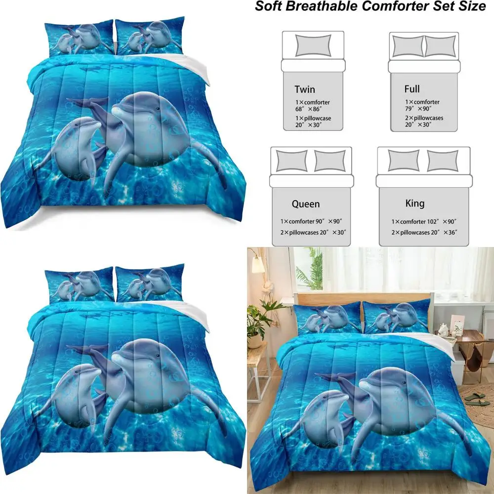 

Набор одеял с милым дельфином и океанской тематикой, размер королевы с 2 наволочками для детей и взрослых