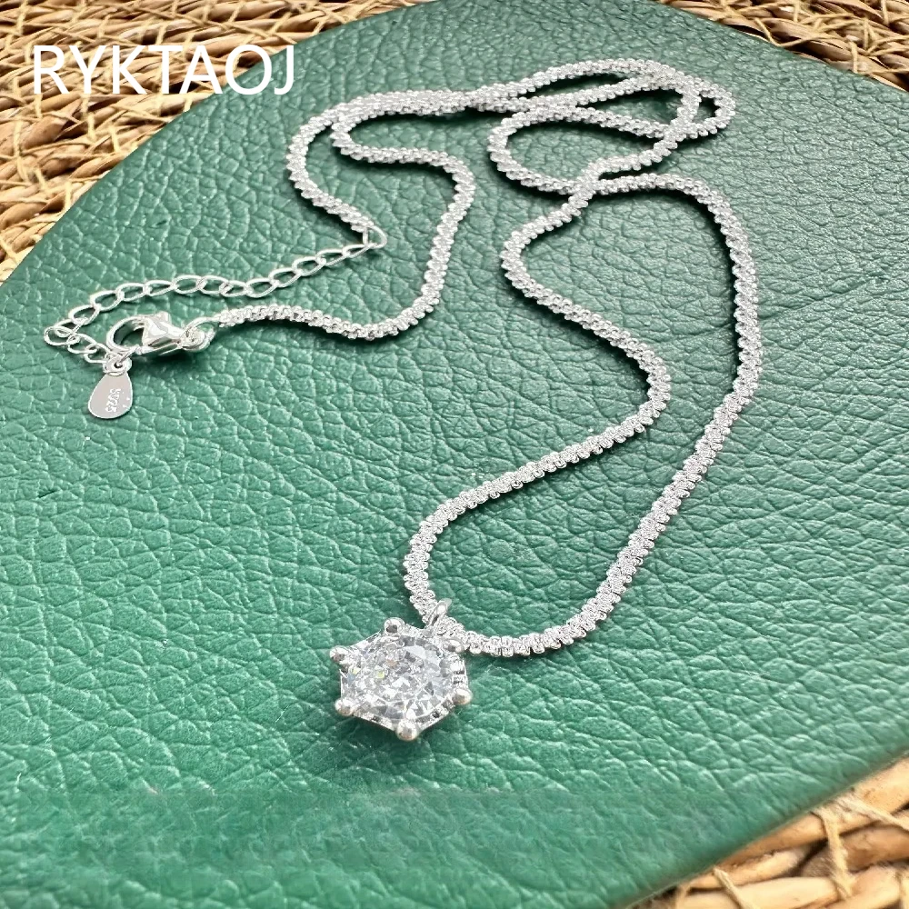 Luxury 925 Sterling Silver CZ Paved Chain Necklace, Solitaire Pendant with Adjustable Extension, Elegant Jewelry Gift for Women