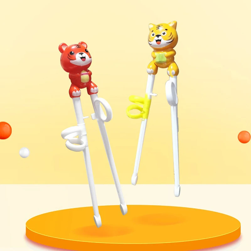 Juego de vajilla reutilizable para niños, palillos de aprendizaje, dibujos animados, Tigre, entrenamiento, lindo, 1 par