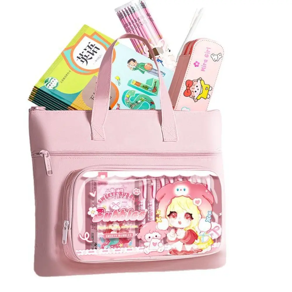 

Canvas Tutorial Bag Astronaut/Capybara/Panda/Sweet Girl Large-capacity Handheld File Bag Three Layers Portable Stationery Bag