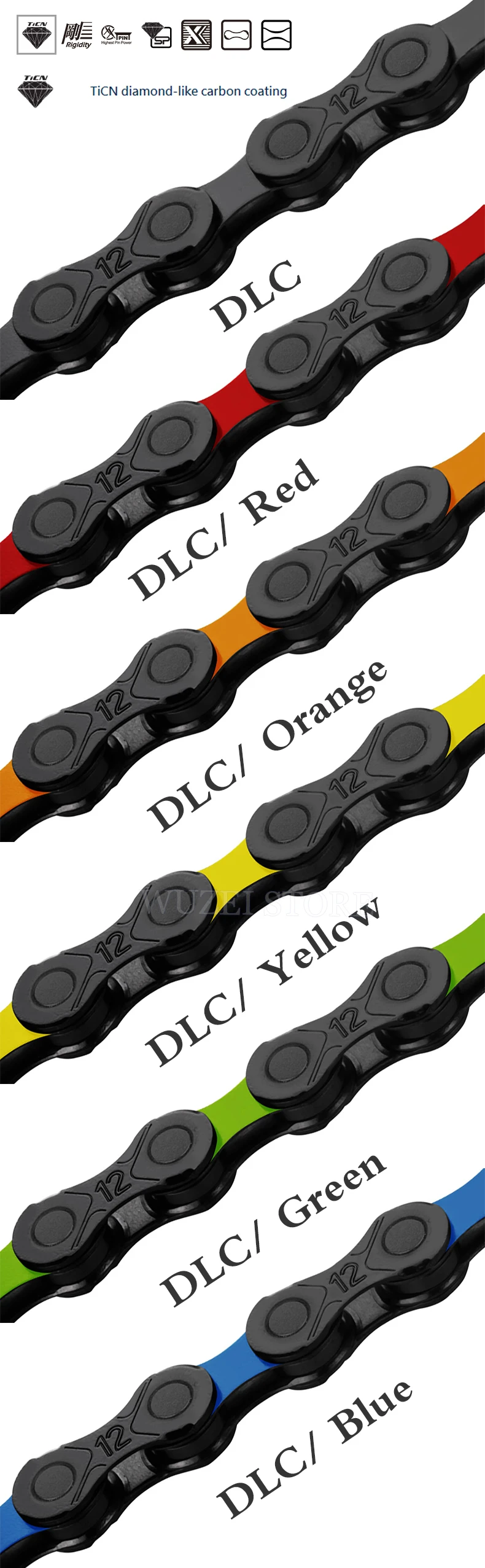 KMC Chain DLC 12 Speed MTB Bike Diamond Chains 126L KMC X12 Speed Chain Mountain Bicycle 12V for Shimano Sram