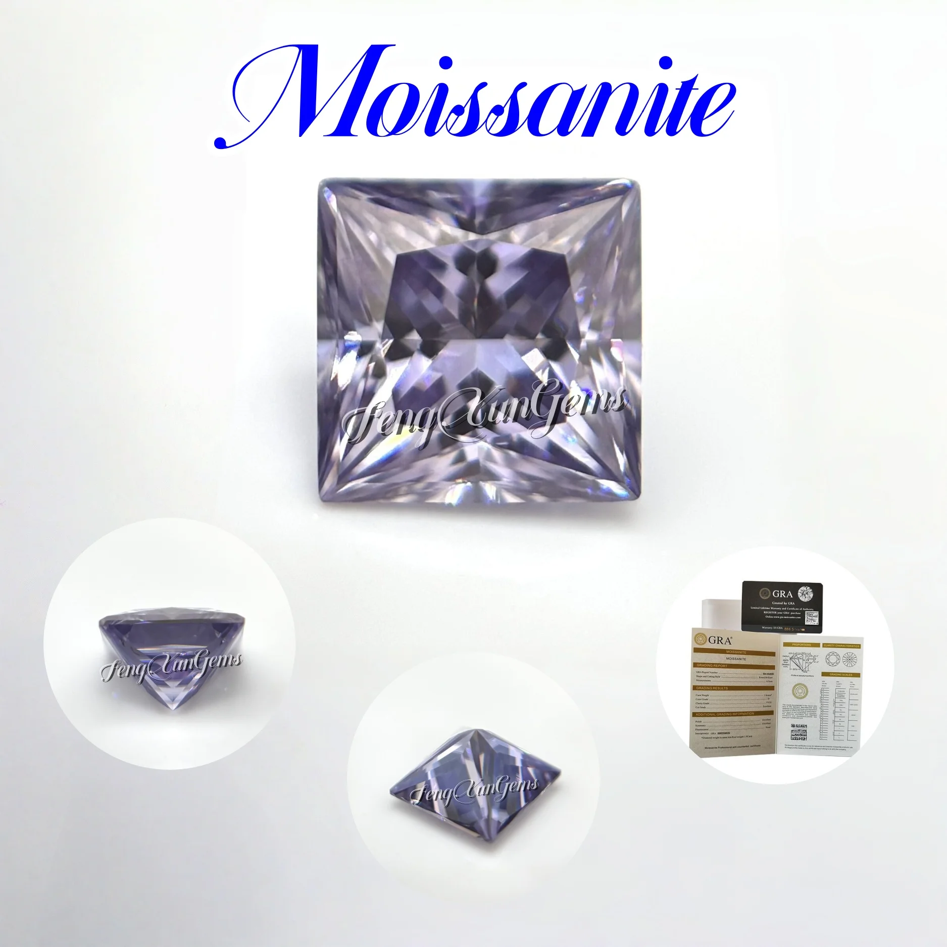 

Princess Moissanite Light Purple Lab Grown diamonds 0.3~6ct with GRA Certificate Pass Test VVS1 Clarity High Quality Loose Gems