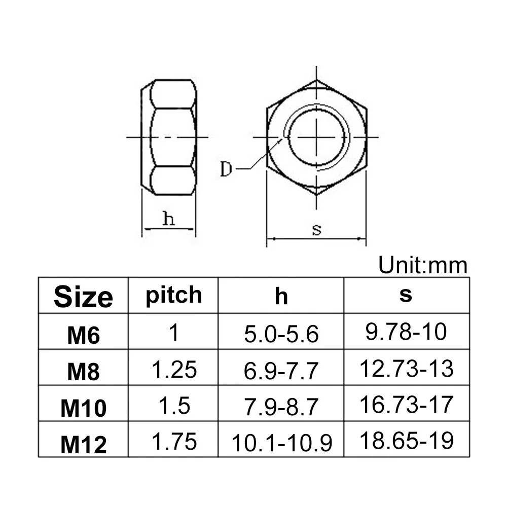 10-50pcs M6 M8 M10 M12 Metal Lock Nut 304 Stainless Steel Hexagon Self Locking Nut DIN980